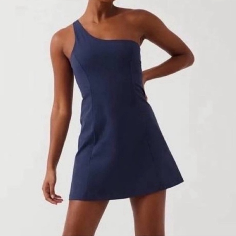 Outdoor Voices One-Shoulder Dress in Deep Blue